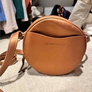 Portland Leather Round Tan Crossbody Bag